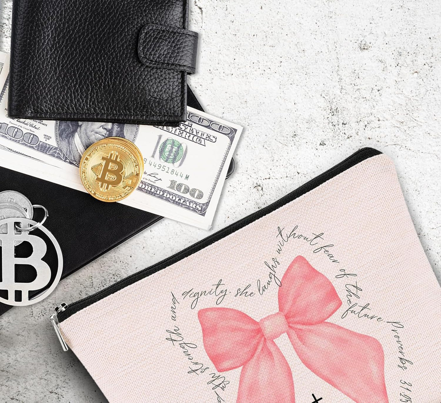 Christian Pink Coquette Bow Cosmetic Makeup Bag,Inspirational Christian Gifts Bag Aesthetic Travel Toiletry Pouch Gift for Teen Girls Women,Birthday Christmas Gift for Bestie Daughter