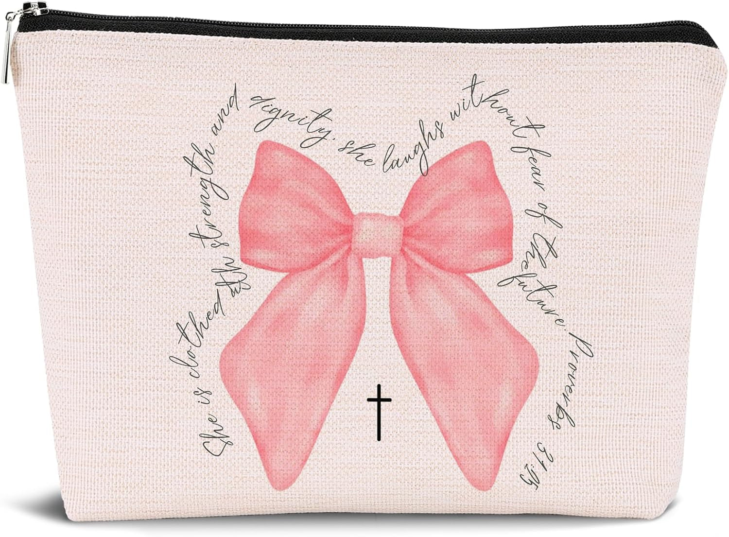 Christian Pink Coquette Bow Cosmetic Makeup Bag,Inspirational Christian Gifts Bag Aesthetic Travel Toiletry Pouch Gift for Teen Girls Women,Birthday Christmas Gift for Bestie Daughter