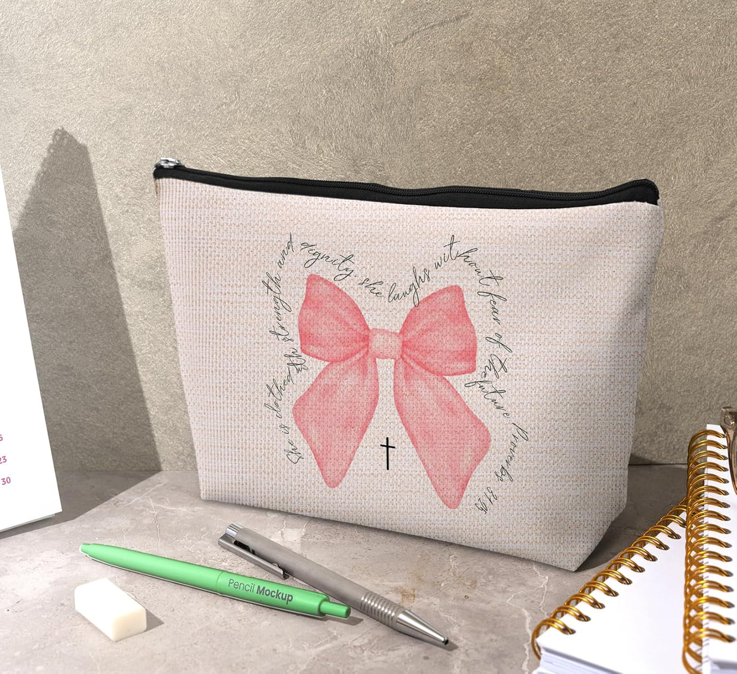 Christian Pink Coquette Bow Cosmetic Makeup Bag,Inspirational Christian Gifts Bag Aesthetic Travel Toiletry Pouch Gift for Teen Girls Women,Birthday Christmas Gift for Bestie Daughter